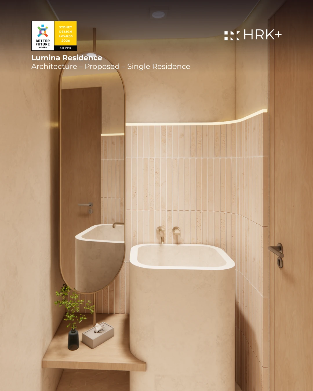 Lumina Residence proposed bathroom with warm stone finishes