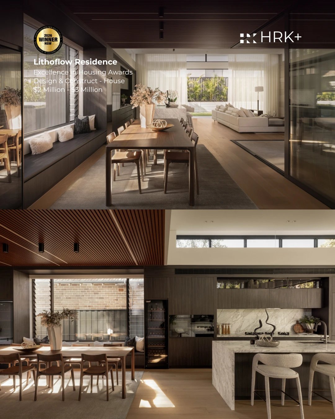Lithoflow Residence living, dining and kitchen spaces