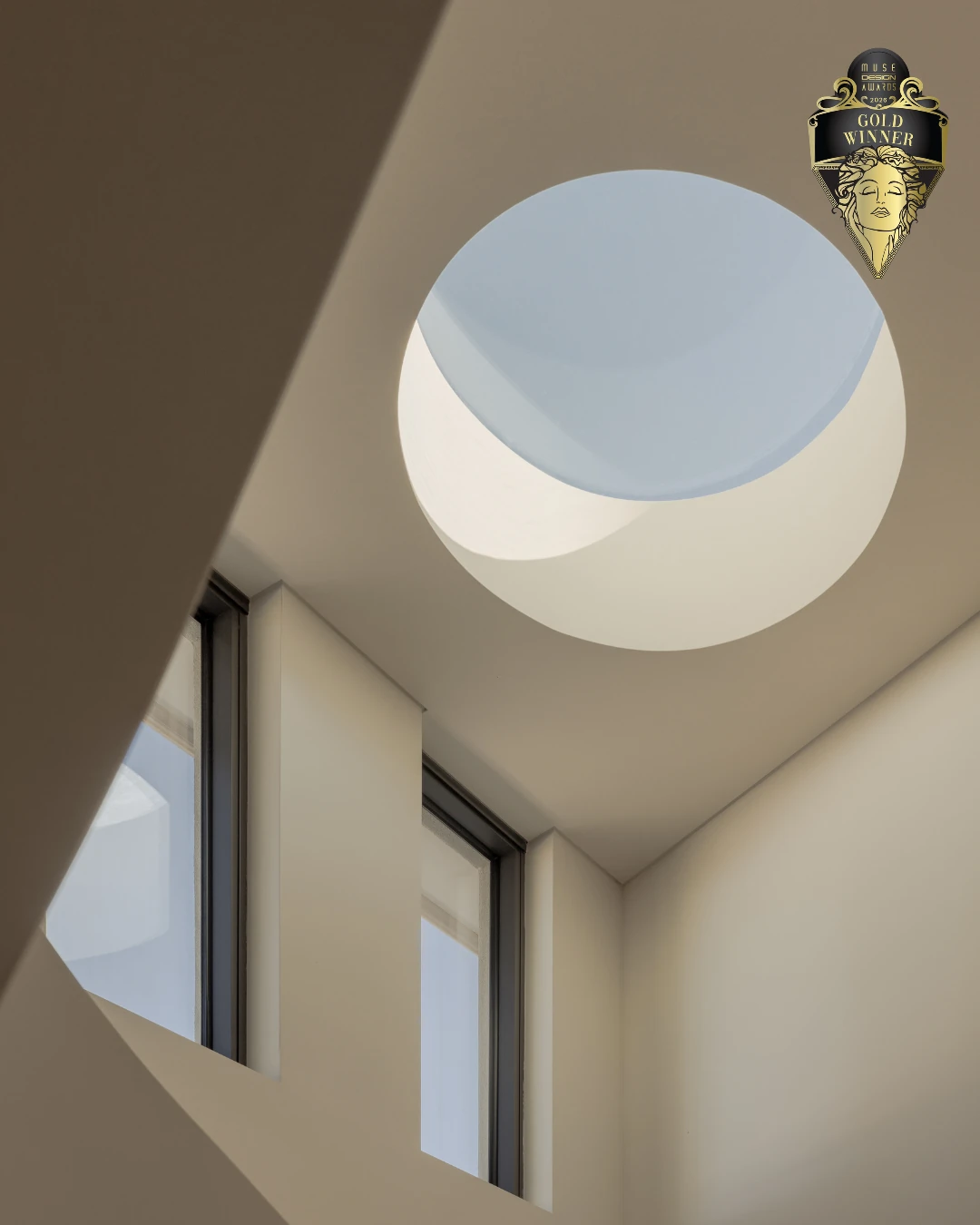 Circular skylight bringing daylight into Elia House